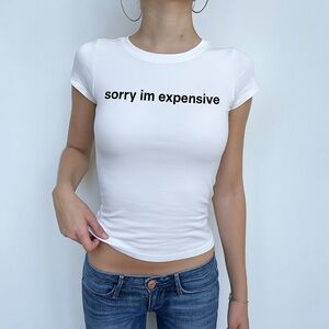 White Fitted Graphic Tee with Cap Sleeves